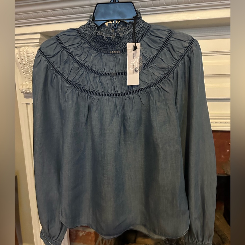 NWT Rebecca Minkoff denim bubble sleeve top xs